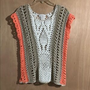 Chico's White and Tan Crochet Knit Top